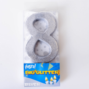 Svećica broj 8 silver Big glitter 710158 - Slika 1
