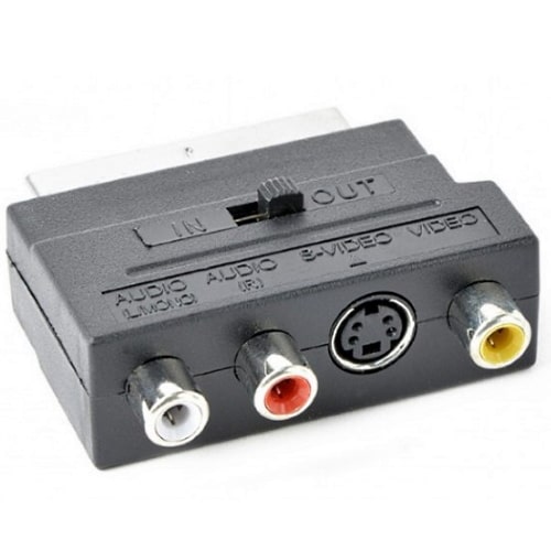 SCART adapter na 3 činča i S-video sa prekidačem Gembird CCV-4415 bubalica Adapter za tv scart na 3 činča u oba smera sa prekidačem