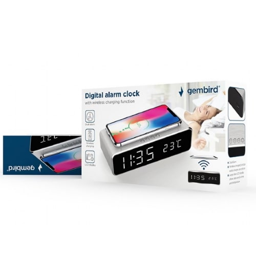 Digitalni sat sa alarmom i bežičnim punjenjem mobilnih telefona Gembird DAC-WPC-01