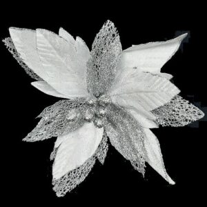 Cvet dekorativni novogodišnji srebrni 30cm THG-087
