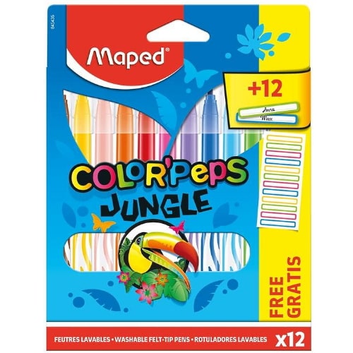 Flomasteri 12kom +12 nalepnica Maped Jungle M845435