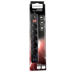 Produzni-kabl-sa-zastitom-5-uticnica-1.8m-USB-A-i-USB-C-ulaz-crn-Gembird-SPG5-B-6-3G-1.5-2-bubalica